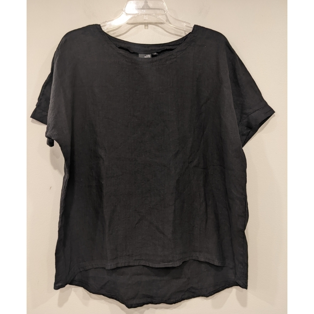Lisa Bayne Black 100% Linen Lagenlook Top Size XS